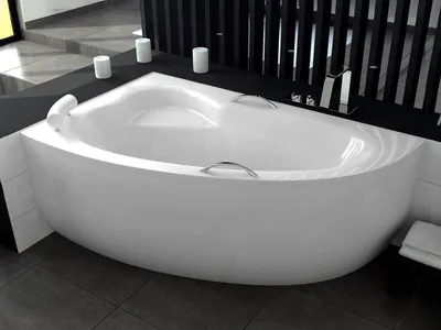 Image de Baignoire asymétrique - 150 x 100 cm - Gauche - sans Habillage - avec Pieds - Vidage Chrome - NATALIA