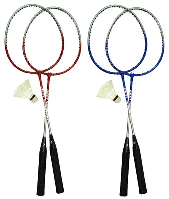 Produktbild von Best Sporting Badminton Schläger Set I Hochwertige Federballschläger aus gehärtetem Stahl I Leichte Badmintonschläger mit Ösen I Federball Schläger in rot & silber mit 2 Bällen I 280 g