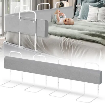 Produktbild von TolleTour 200cm Bettgitter Bettschutzgitter Kinderbettgitter für Kinder Höhenverstellbar 5-Loch Rausfallschutz Babybettgitter für Familienbett und Kinderbett Grau