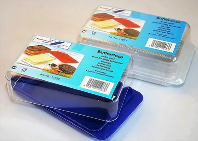 Produktbild von Butterdose extra groß 17 x 9,5 x 6 cm Platte farbig Deckel transparent