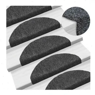 Produktbild von Treppenmatte - Selbstklebende Treppenstufenmatten - Halbrund - 65x21 cm - 15-teiliges Set - Trittschalldämmend und pflegeleicht - Schwarz