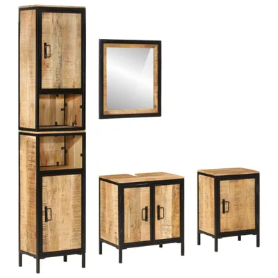 Image de set de 4 meubles de salle de bain en fer et bois massif de manguier