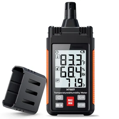 Produktbild von Temperatur-Feuchtigkeitsmessgerät Hochpräzisionsmessgerät mit Umgebungsluft, relativer Feuchte, Taupunkt, Feuchtkugelthermometer, Min/Max Hold