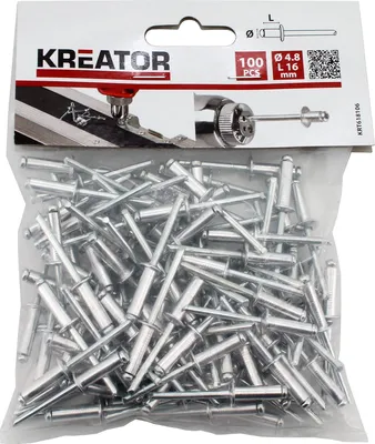 Produktbild von Kreator Blindnieten Stahl 100 Stück Nieten Stahlnieten Popnieten ø 4,8 x L 16 mm - ø 4,8 x L 16,0 mm