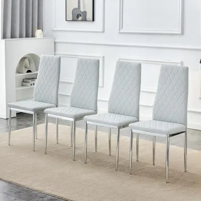 Produktbild von 4er Set Esszimmerstühle Weiß Kunstleder mit Metallbeinen, 38 x 38 x 98 cm
