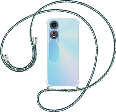 Produktbild von Handykette Backcover-Schutzhülle mit Band (Metall silberfarben) für Oppo A58 5G, Oppo A78 5G (6.56'') - grün/blau/weiß