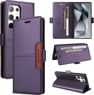 Produktbild von Handyhülle für Samsung Galaxy S25 Ultra Hülle, Leder Flip Wallet Kartenfach Stand Schutzhülle Lila