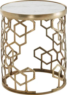 Produktbild von Beistelltisch Echter Marmor Weiß 46x46x55 cm Anstelltisch Metall Gold, Kleiner Sofatisch Rund, Wohnzimmertisch Couch Modern, Couchtisch Hoch