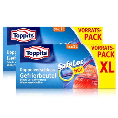 Produktbild von Toppits Doppel-Verschluss Gefrierbeutel 36x1 Liter (2er Pack)