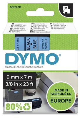 Obrázok produktu pre DYMO páska D1 9 mm x 7 m, čierna na modrej, Čierna na modrej, Polyester, Belgicko, -18 - 90 °C, DYMO, LabelManager, LabelWriter 450 DUO