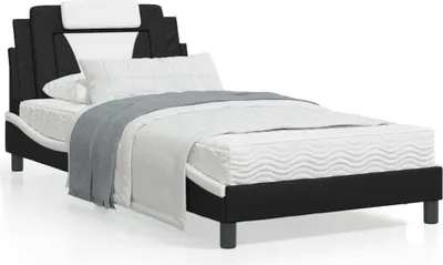 Produktbild von Design Bett mit Matratze Schwarz und Weiß 100x200 cm Kunstleder, Klassische Betten 2024 Neu