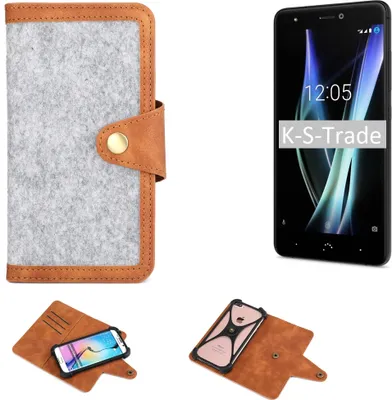 Produktbild von K-S-Trade Handyhülle kompatibel mit BQ Aquaris X Schutzhülle Filz-Hülle Kunst-Leder hellgrau braun (1x)