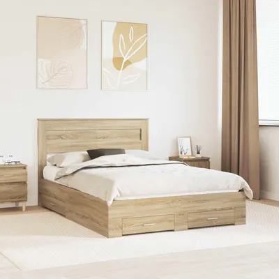 Obrázek produktu pro Maison Exclusive – rám postele s čelem Sonoma dub 150 x 200 cm dřevěný materiál