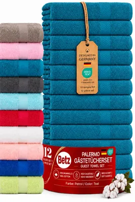 Produktbild von Betz Palermo Gästehandtücher Set 12-teilig – 12× Gästehandtuch 30×50 cm, 100% Baumwolle 360 g/m², weich & saugstark, Farbe Petrol