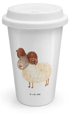 Produktbild von Mr. & Mrs. Panda Thermobecher Sternzeichen Widder - Weiß - Geschenk, Kaffeebecher To Go, Mehrwegbecher, Geburtstag April, Coffee Becher, März, Schafbock, ToGo, Bock