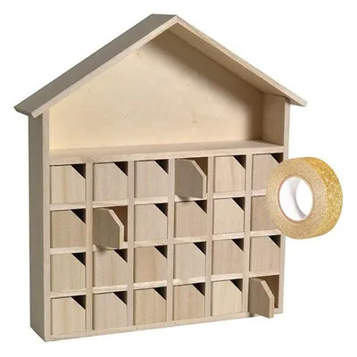 Produktbild von Holz-Adventskalender Haus 31,5 x 7 x 34 cm + Golden glitter band 5 m