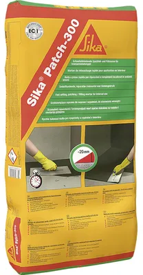 Produktbild von Sika Patch-300 Spachtelmasse, Ausgleichsmörtel, Reparaturmörtel, polymermodifizierter Spezialzement, innen, 20 kg, grau
