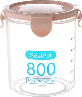 Obrázek produktu pro Průhledné plastové nádoby s víkem na skladování potravin, jako jsou cereálie, fazole a ořechy (růžové, 800 ml)