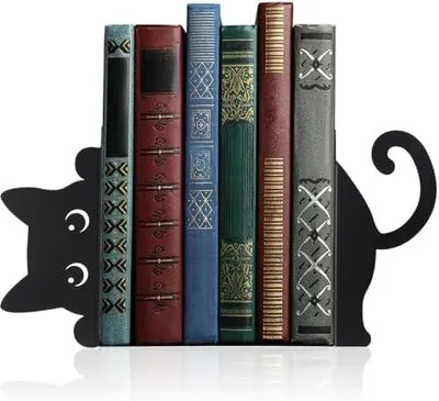 Produktbild von Buchstützen aus Metall, 2 Stück kreative Katze Bücherstütze Schwarz, dekorative Buchhalter im Katzen-Design, für Regal, Schule, Büro und Zuhause, Geschenk für Katzenliebhaber und Leseenthusiasten