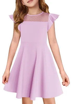 Imagen del producto de Vestido para niña, corte en línea A, color lila claro, talla 140, con volantes, ideal para ocasiones especiales