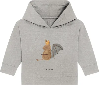 Produktbild von Mr. & Mrs. Panda Organic Baby Hoodie Fledermaus Sitzen 12. - 18. Monat - Heather Grey - Geschenk, Kapuzenshirt, Lustige Sprüche, Motivation, Fledermäuse, Entspannen