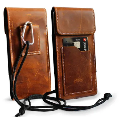 Produktbild von LURESKO HECTOR XXL Leder-Hals-/Gürtel-/Gürtelschlaufenholster 167x78x10mm (Vintage Hellbraun, Weißer Faden)