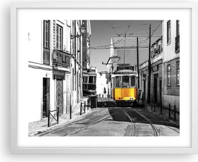 Produktbild von Gerahmtes Poster - Weißer Rahmen - Straßenbahn Portugal Lissabon - 50x40 cm - Wand Bild - Wanddeko - Wandbilder - Kunstposter - Wandposter - Bilderrahmen - Bilder - Kunstdruck - P2WAA50x40-4977