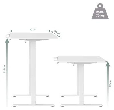 Produktbild von hjh OFFICE Elektrisch höhenverstellbarer Schreibtisch Worktime Computertisch höhenverstellbar 72.0 - 118.0 x 160.0 x 80.0 cm