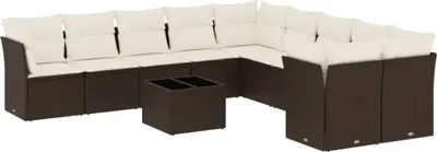 Produktbild von vidaXL 11-tlg. Garten-Sofagarnitur mit Kissen Braun Poly Rattan