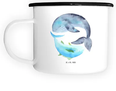 Produktbild von Mr. & Mrs. Panda Teetasse Walfisch Thunfisch - Weiß - Geschenk, Wahl, Lustige Sprüche, Tunfisch, Witz, Spruch Lustig, Wal, Des Tages, Pott, Camping Tasse, Große, Emaille