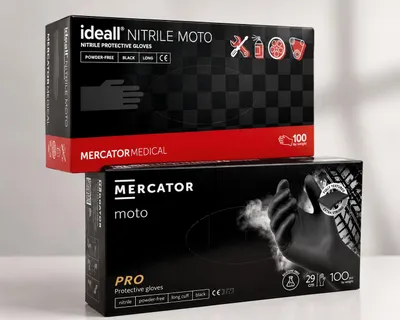 Produktbild von Nitrilhandschuhe Puderfrei 3x dicker Extra lang schwarz MERCATOR Ideall Nitrile Moto, Größe:XXL - 100 Stück