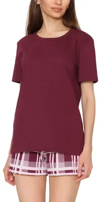 Image de Merry Style Pyjama deux pièces pour femmes Pyjama court en coton MS10-177 (rouge/carré, S)