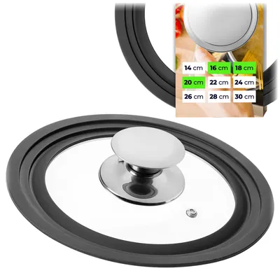 Produktbild von KADAX Universaldeckel 16/18/20 cm, Universal Deckel für Töpfe & Pfannen, Pfannendeckel, Glasdeckel mit Silikonrand und Dampfloch, Topfdeckel (Silber)