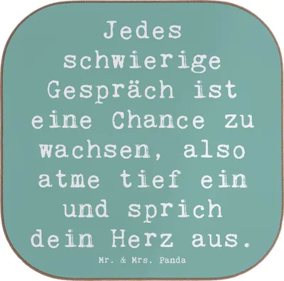 Produktbild von Mr. & Mrs. Panda Tassen Untersetzer Spruch Ein schwieriges Gespräch führen - Meeresbrise - Geschenk, Zuversicht, gläseruntersetzer, persönliche Beziehungen, Ehrlichkeit