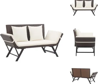 Image de vidaXL Banc de jardin avec coussins 176 cm Marron Poly rotin - Bancs de jardin