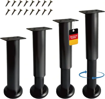 Produktbild von 4er Set verstellbare Möbelfüße 18–30 cm aus schwarzem Metall