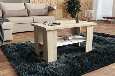 Produktbild von Couchtisch - Kaffeetisch - Beistelltisch - Wohnzimmertisch - Eiche Sonoma / Weiß - 90 x 50 cm - Skandinavisches Design - Modulares Möbelstück