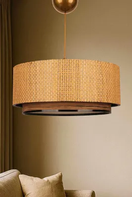Produktbild von Opviq, Hochwertige Hängeleuchte aus Kunststoff, Rattan-Kappe, Ø30 h:13 cm, verstellbare Höhe 20-57 cm, E27 Fassung, max. 40 W, IP20, rustikales Braun, ideal für moderne Wohnräume.