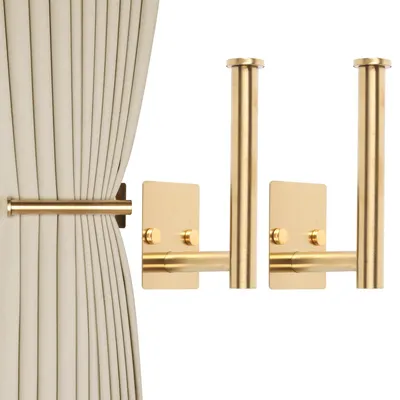 Gardinenhalter aus Edelstahl, 2 Stück, selbstklebend oder schraubbar, Gold