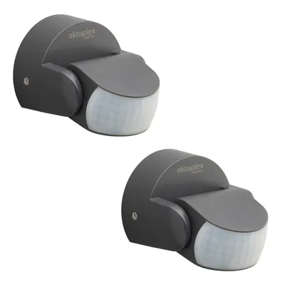 Produktbild von 2x Oktaplex Bewegungsmelder schwenkbar IP65 Infrarotsensor 180° mit Unterkriechschutz anthrazit