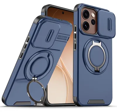Obrázek produktu pro Dvouvrstvé pouzdro pro Oppo Reno15 Pro, s posuvným krytem fotoaparátu a magnetickým kroužkovým stojánkem Modrý
