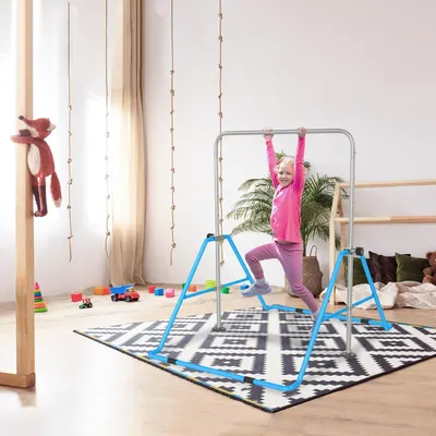 Immagine prodotto di Trave da ginnastica per bambini, pieghevole, da interno, con altezza regolabile, struttura in acciaio robusta, espandibile, colore blu