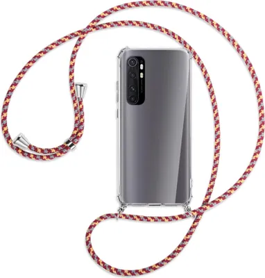 Produktbild von Handykette Backcover-Schutzhülle mit Band (Metall silberfarben) für Xiaomi Mi Note 10 Lite - weinrot/gelb/grau