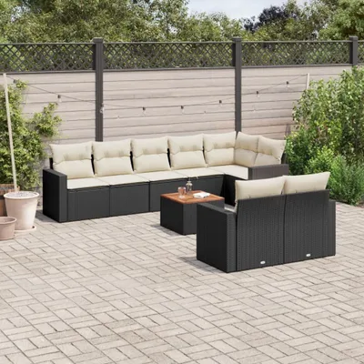 Produktbild von 9-tlg. Garten-Sofagarnitur mit Kissen Schwarz Poly Rattan 3224208