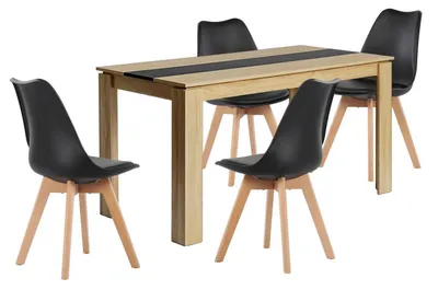 Immagine prodotto di Tavolo da pranzo rettangolare in legno di quercia nero con 4 sedie. Dimensioni: 140 cm