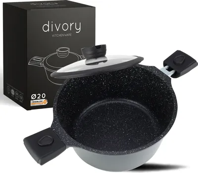 Produktbild von DIVORY Großer Kochtopf 20cm – 3L Topf groß mit Deckel, Gemüsetopf Induktion, Suppentopf mit abnehmbaren Griffen, Fleischtopf hoch