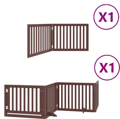 Produktbild von vidaXL 6-tlg. Hundetor mit Tür Faltbar Braun 480 cm Pappelholz
