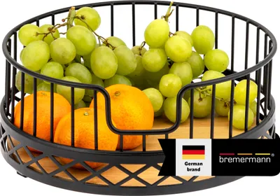 Image de bremermann corbeille à fruits, coupe à fruits ronde, Ø env. 23,5 cm, noir mat, fond en bambou