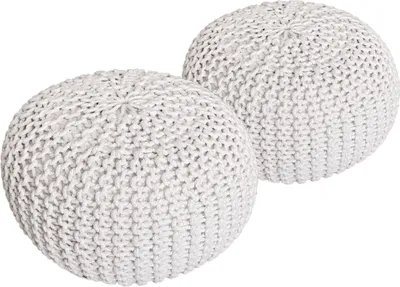 Immagine prodotto di Set di 2 pouf a maglia pouf sedile pouf sedile pouf cuscino da terra Ø 55cm bianco/bianco