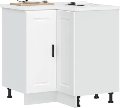 Image de vidaXL Élément bas d'angle de cuisine Porto Blanc Matériau dérivé du bois
